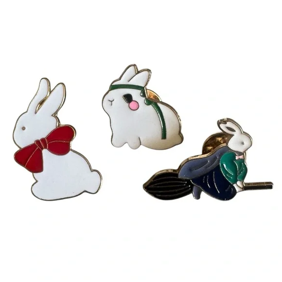 White Rabbit Enamel Pin Set - Picture 5 of 6